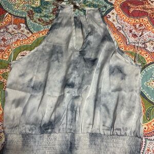 Tie-Dye Halter Smocked Camisole Top - Blue Gray